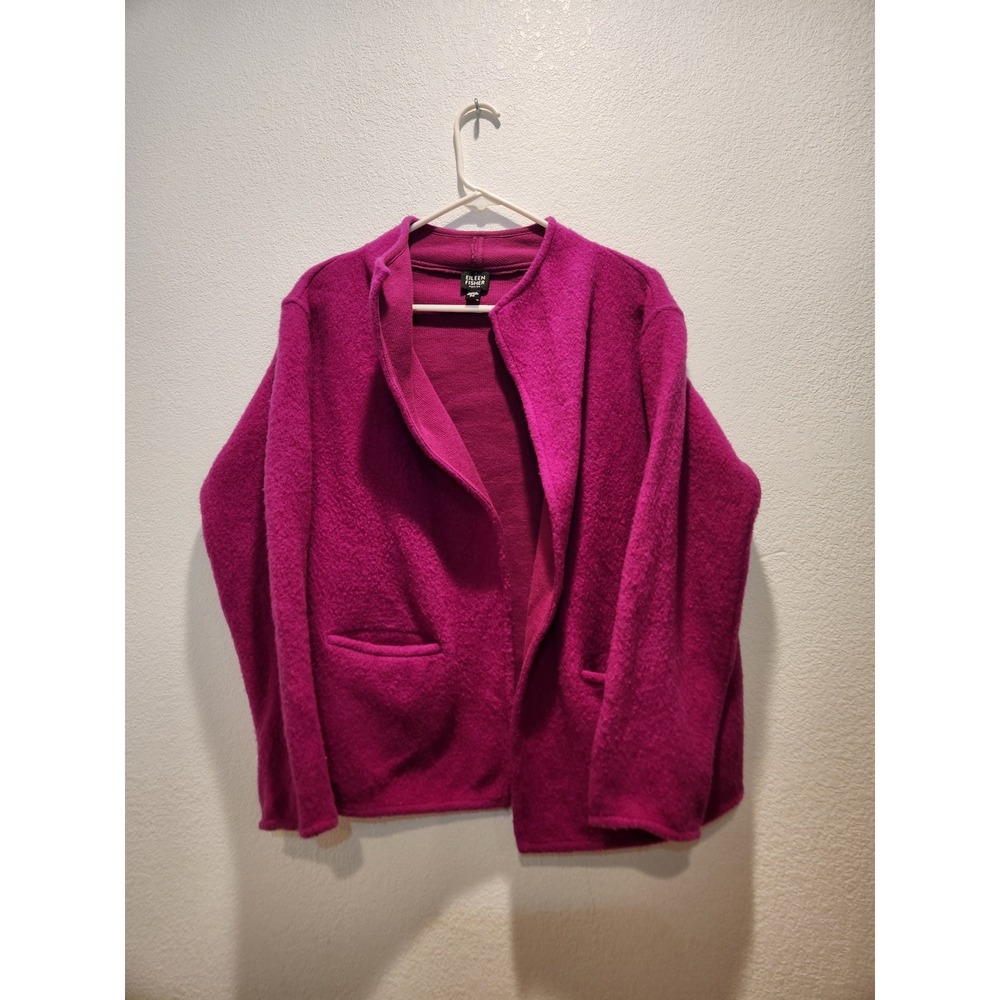 Eileen Fisher Petite Wool Jacket Pink PS Lambswool Open Front‎ Cardigan